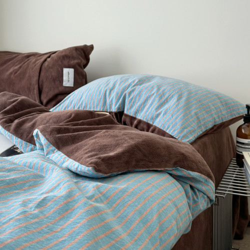 【花臉貓】棉加絨！秋冬少女心親膚柔軟牛奶絨純棉全棉條紋四件套