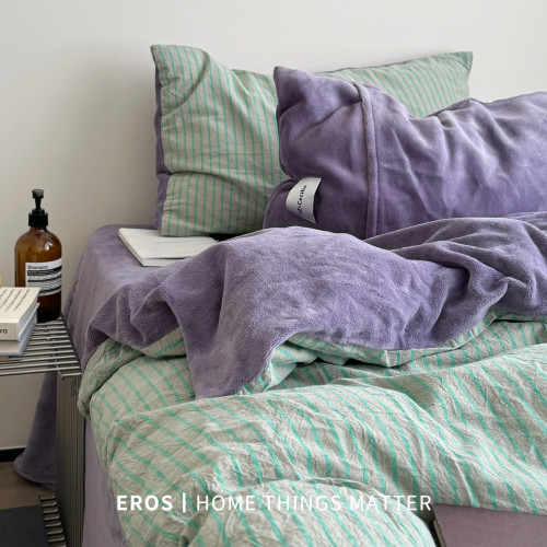 EROS自製︱暮光綠~中古風牛奶絨四件套加厚復古珊瑚絨被套ins秋冬