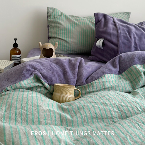 EROS自製︱暮光綠~中古風牛奶絨四件套加厚復古珊瑚絨被套ins秋冬