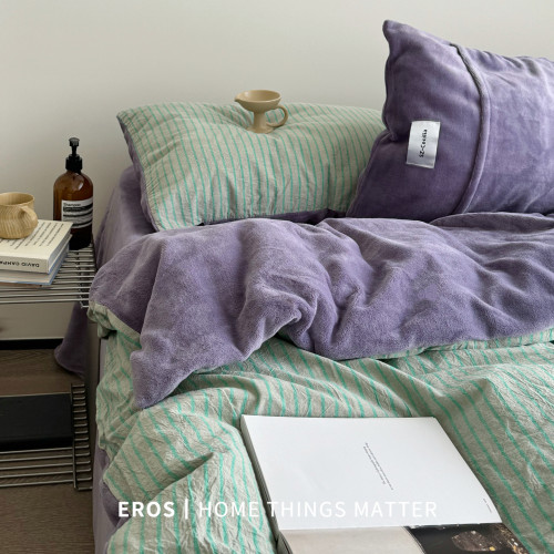 EROS自製︱暮光綠~中古風牛奶絨四件套加厚復古珊瑚絨被套ins秋冬