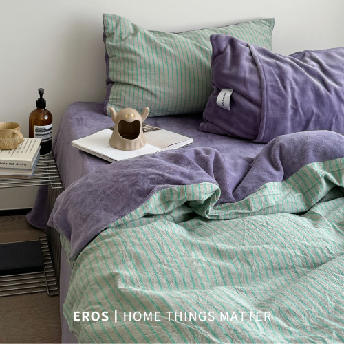 EROS自製︱暮光綠~中古風牛奶絨四件套加厚復古珊瑚絨被套ins秋冬