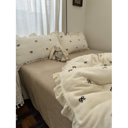 韓系花邊ins少女心蝴蝶結保暖牛奶絨四件套加厚珊瑚絨三件套床包