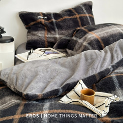 EROS自製︱雅致仿羊絨拼牛奶絨四件套秋冬加厚高克重ins格紋被套