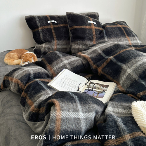 EROS自製︱雅致仿羊絨拼牛奶絨四件套秋冬加厚高克重ins格紋被套