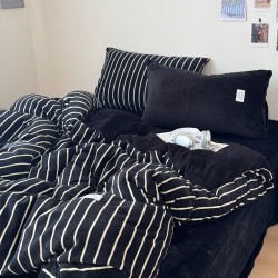 【花臉貓】假日冰島！秋冬博主風條紋慵懶加厚牛奶絨親膚四件套