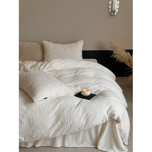 簡約純色雕花牛奶絨四件套冬季加厚保暖珊瑚絨白色防靜電床上用品