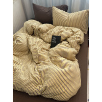 ins中古風咖色條紋純棉四件套混搭被套床單學生三件套全棉床包1.8