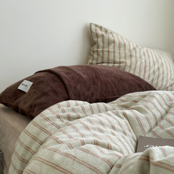 韓系簡約赫爾曼條紋牛奶絨四件套蓄熱保暖秋冬床上三件套被套床包