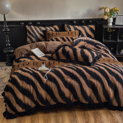 小紅書推薦赫本風輕奢兔毛絨床上四件套加絨加厚牛奶絨花邊被套A