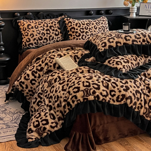 小紅書推薦赫本風輕奢兔毛絨床上四件套加絨加厚牛奶絨花邊被套A