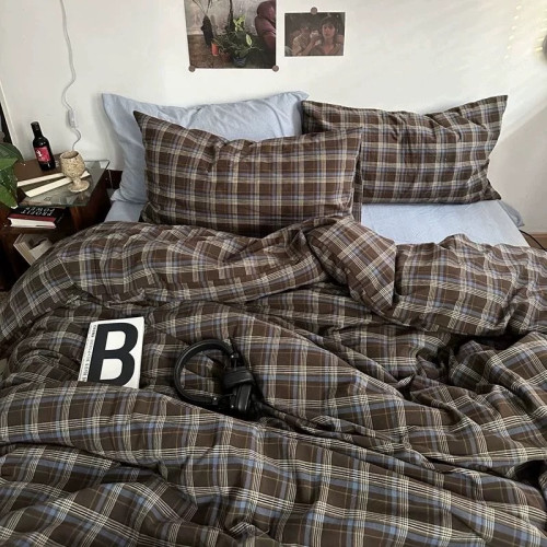 克萊因藍色條紋水洗棉床上四件套高級簡約床單被套學生宿捨三件套