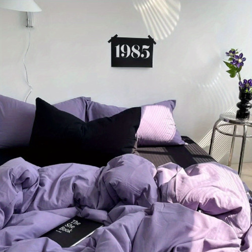 克萊因藍色條紋水洗棉床上四件套高級簡約床單被套學生宿捨三件套