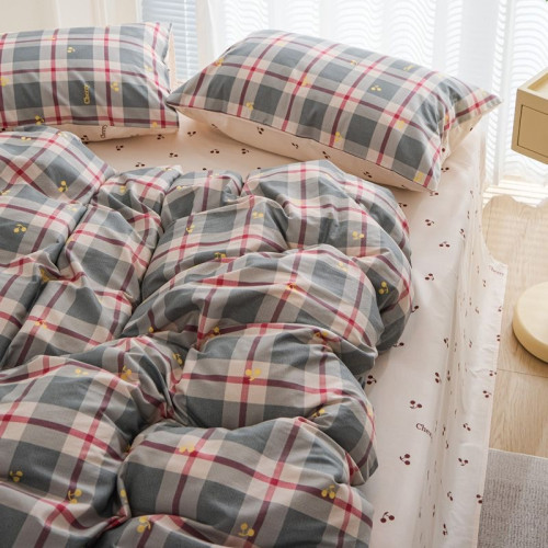 克萊因藍色條紋水洗棉床上四件套高級簡約床單被套學生宿捨三件套