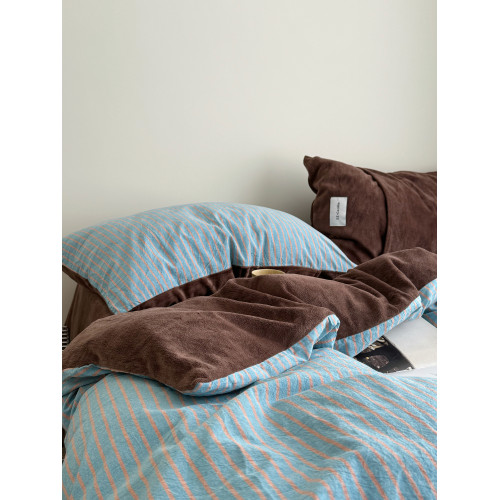 YAKEHOME【夢境邊緣】復古風藍色條紋牛奶絨加全棉四件套純棉床單 YAKEHOME【夢境邊緣】復古風藍色條紋牛奶絨加全棉四件套純棉床單