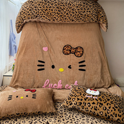 可愛kt貓四件套床上加絨牛奶絨被套學生宿捨冬季珊瑚絨床單三件套