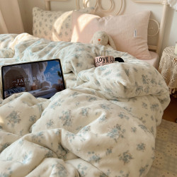 【花臉貓】小島薔薇！秋冬少女心親膚柔軟碎花加厚牛奶絨四件套