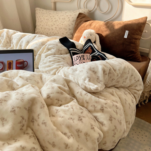 【花臉貓】小島薔薇！秋冬少女心親膚柔軟碎花加厚牛奶絨四件套