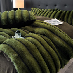 A類母嬰級輕奢高級感兔毛絨四件套牛奶絨條紋被套冬季保暖床包款4