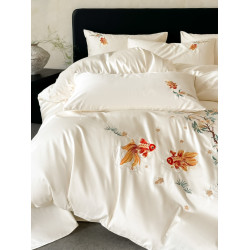 輕奢新中式水洗棉刺綉床上四件套親膚高級感主臥室床單被套床品