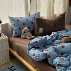 復古ins簡約博主風多巴胺波點水洗棉四件套床單學生三件套床包1.8