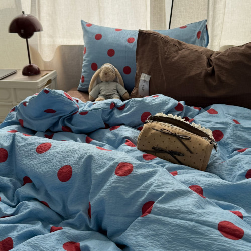 復古ins簡約博主風多巴胺波點水洗棉四件套床單學生三件套床包1.8