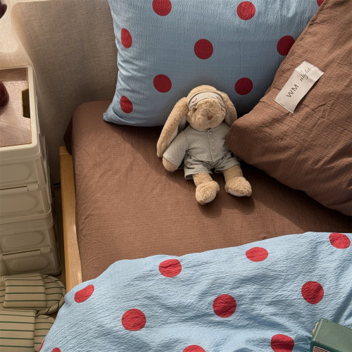 復古ins簡約博主風多巴胺波點水洗棉四件套床單學生三件套床包1.8