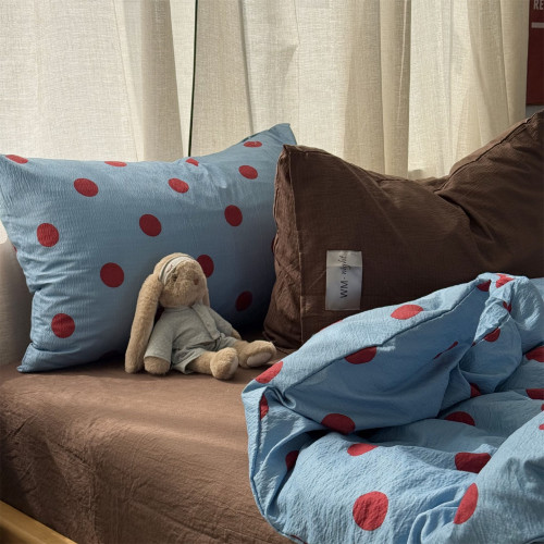 復古ins簡約博主風多巴胺波點水洗棉四件套床單學生三件套床包1.8