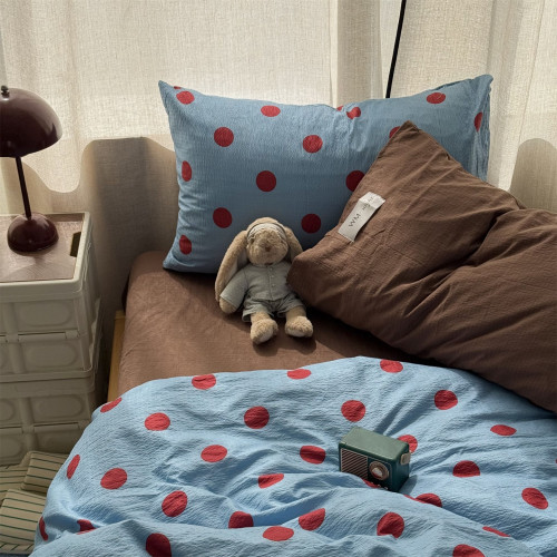 復古ins簡約博主風多巴胺波點水洗棉四件套床單學生三件套床包1.8