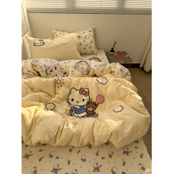 ins奶油黃可愛滑板kt毛巾綉水洗棉床單四件套純棉被套全棉三件套