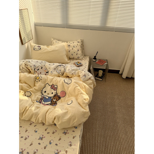 ins奶油黃可愛滑板kt毛巾綉水洗棉床單四件套純棉被套全棉三件套