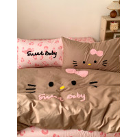 可愛黑皮豹紋貓貓純棉四件套ins毛巾綉全棉被套學生三件套1.5床單