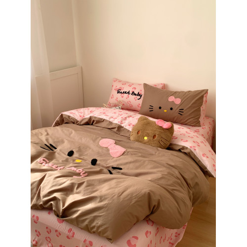 可愛黑皮豹紋貓貓純棉四件套ins毛巾綉全棉被套學生三件套1.5床單 可愛黑皮豹紋貓貓純棉四件套ins毛巾綉全棉被套學生三件套1.5床單