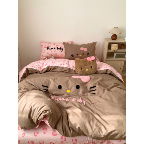 可愛黑皮豹紋貓貓純棉四件套ins毛巾綉全棉被套學生三件套1.5床單 可愛黑皮豹紋貓貓純棉四件套ins毛巾綉全棉被套學生三件套1.5床單