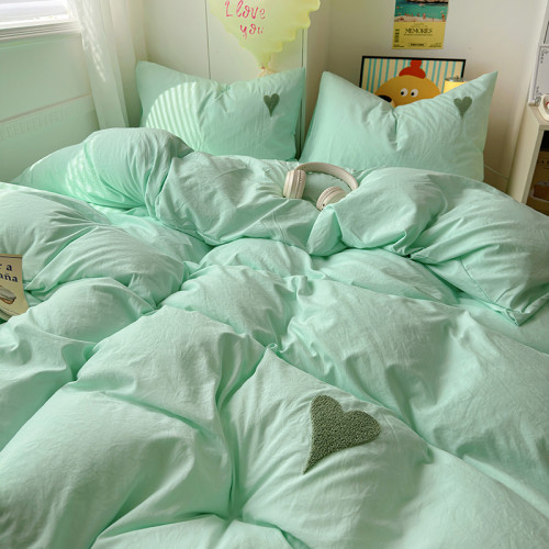 FIDE美學家居柔軟舒適親膚四件套新款綠色純色簡約風床單床包床上