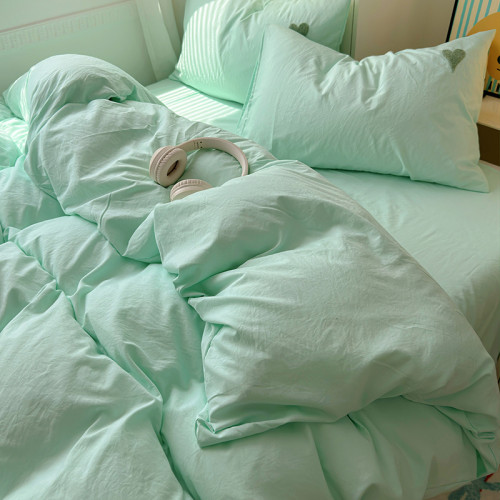 FIDE美學家居柔軟舒適親膚四件套新款綠色純色簡約風床單床包床上