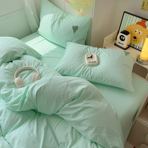FIDE美學家居柔軟舒適親膚四件套新款綠色純色簡約風床單床包床上