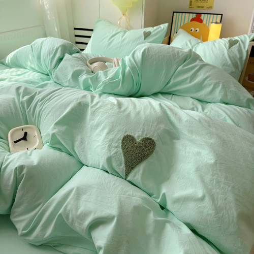 FIDE美學家居柔軟舒適親膚四件套新款綠色純色簡約風床單床包床上