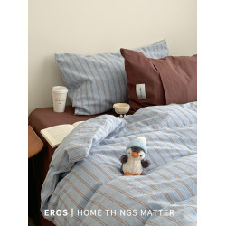 EROS自製︱摩洛哥藍ins風條紋混搭全棉四件套日式簡約水洗棉被套