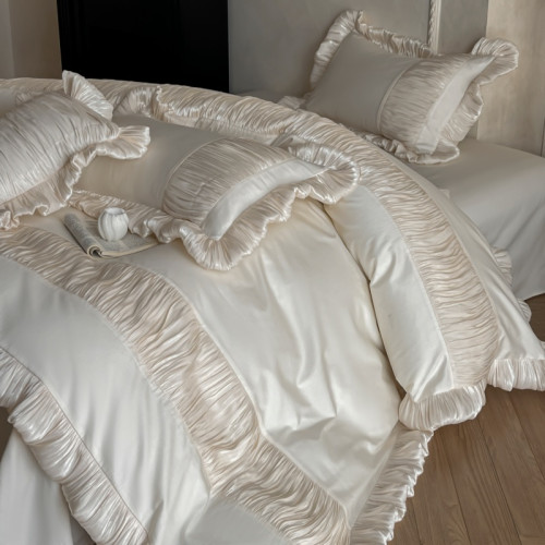 法式奶油風全棉水洗棉四件套純棉蕾絲花邊拼接被套少女心床上用品