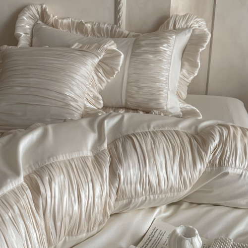 法式奶油風全棉水洗棉四件套純棉蕾絲花邊拼接被套少女心床上用品