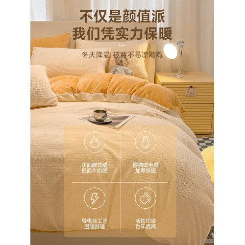冬天床上牛奶絨四件套雙面絨法蘭珊瑚絨加厚被套床單冬季加絨三4