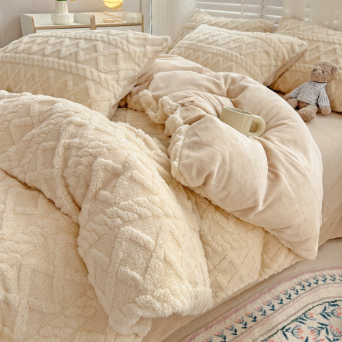 冬季塔芙絨四件套加厚保暖牛奶絨珊瑚絨毛被套單人宿捨床上三件套