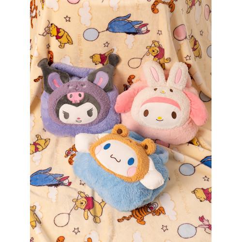 庫洛米抱枕毛毯二合一學生午睡毯子秋冬可攜式收納折曡手拎毯子包