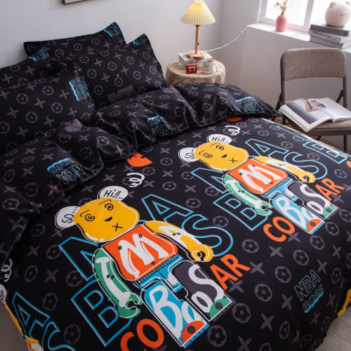 INS網紅款黑色四件套被套床上用品被子床單宿捨上下鋪三件套4磨毛