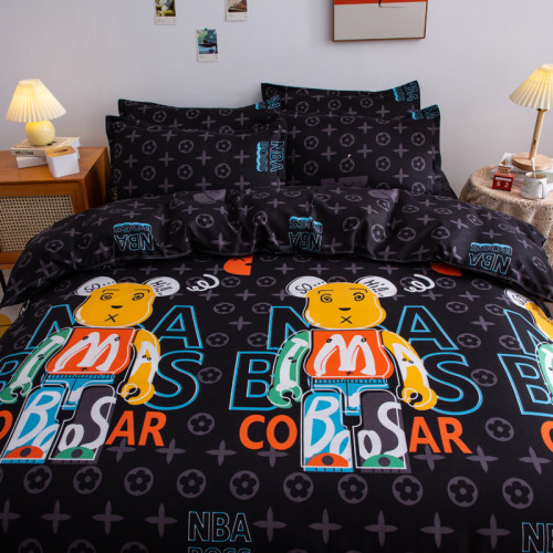 INS網紅款黑色四件套被套床上用品被子床單宿捨上下鋪三件套4磨毛