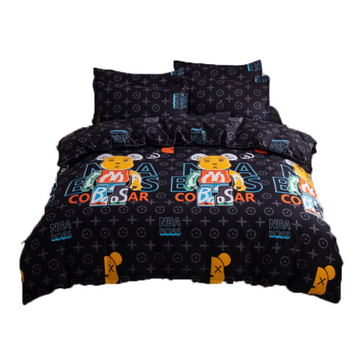 INS網紅款黑色四件套被套床上用品被子床單宿捨上下鋪三件套4磨毛