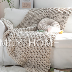 北歐INS網紅特粗毛線手工編織毯樣板間床尾裝飾毯沙發毯民宿床搭
