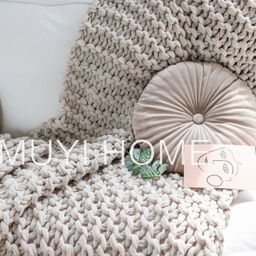 北歐INS網紅特粗毛線手工編織毯樣板間床尾裝飾毯沙發毯民宿床搭