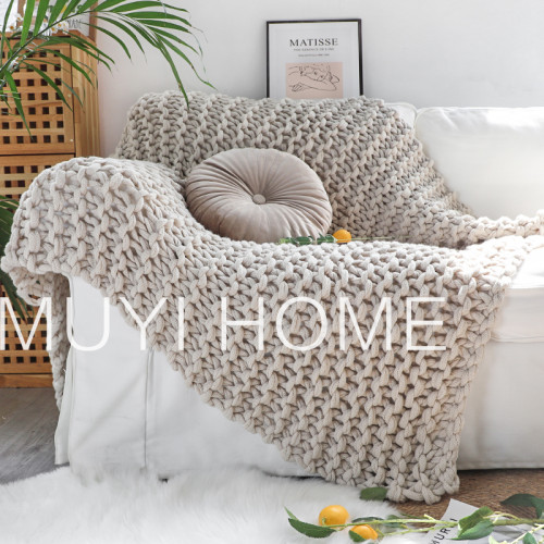 北歐INS網紅特粗毛線手工編織毯樣板間床尾裝飾毯沙發毯民宿床搭