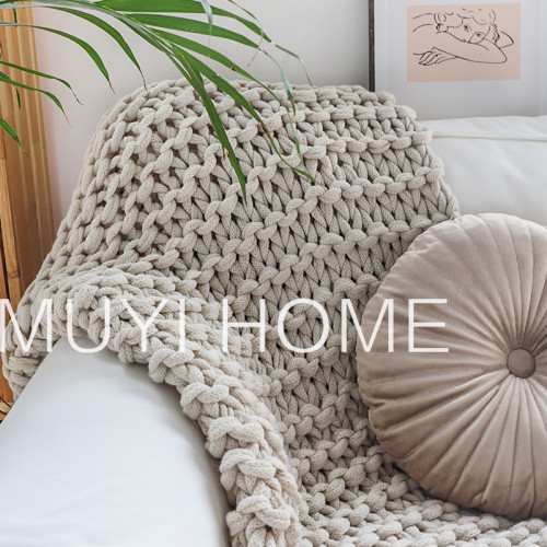 北歐INS網紅特粗毛線手工編織毯樣板間床尾裝飾毯沙發毯民宿床搭